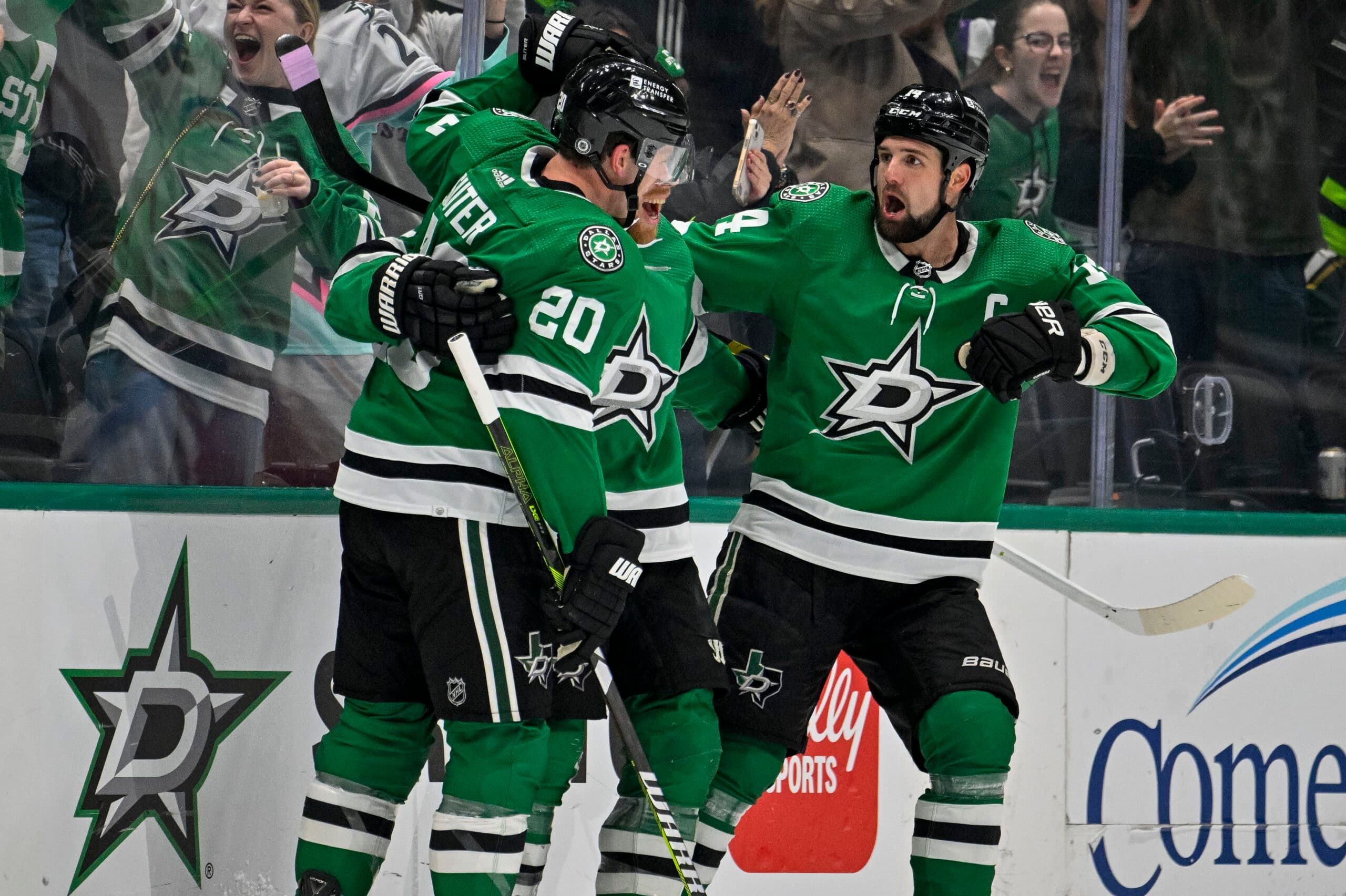 Ryan Suter, Joe Pavelski and Jamie Benn