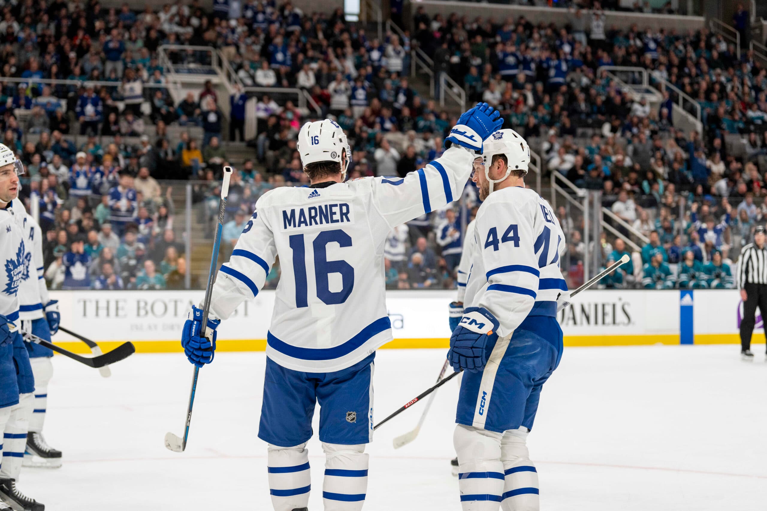 Toronto Maple Leafs' Mitch Marner and Morgan Rielly