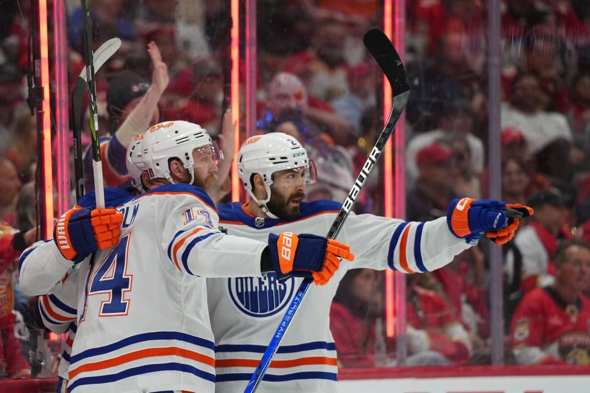 Edmonton Oilers defensemen Evan Bouchard and Mattias Ekholm