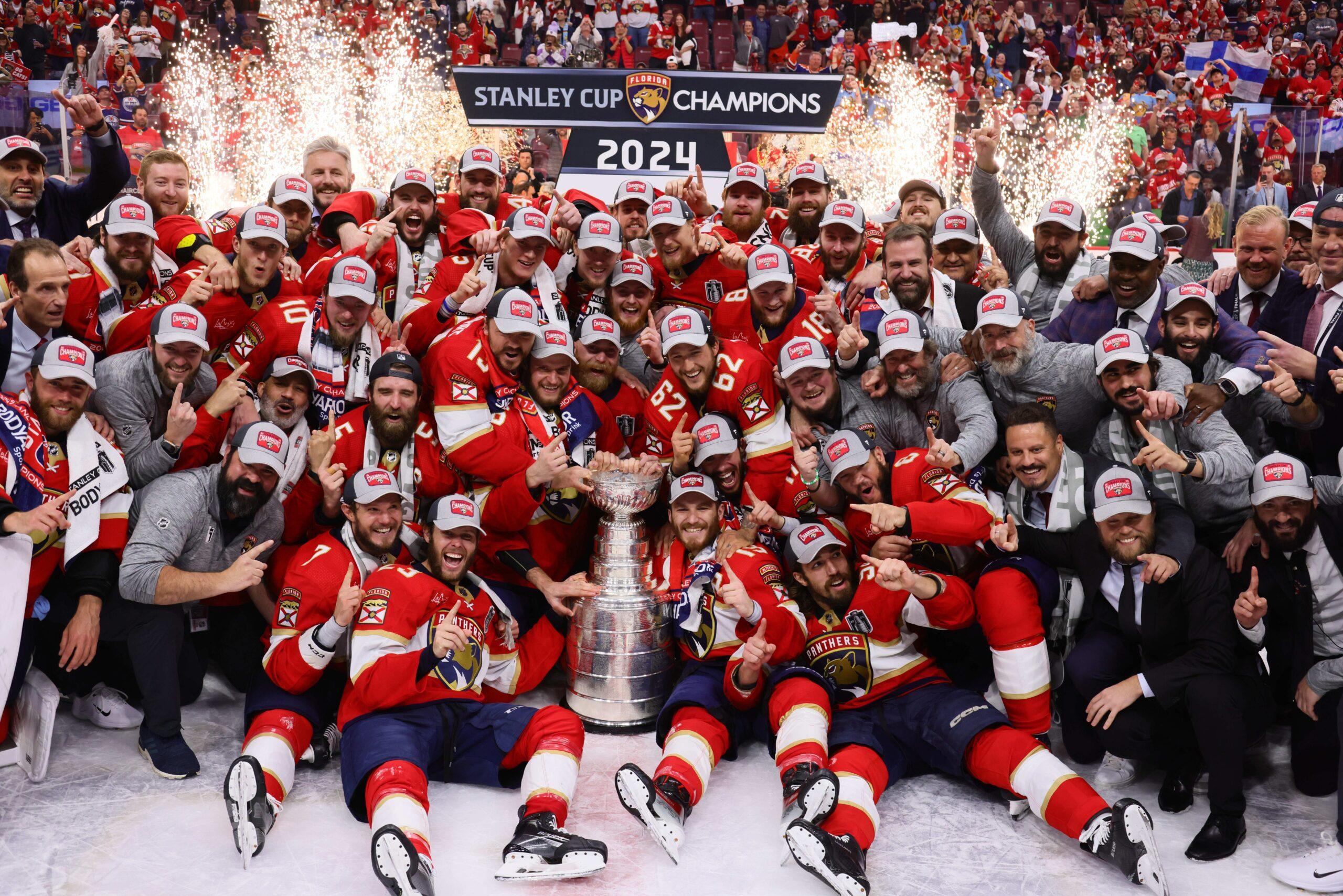 Florida Panthers pose with Stanley Cup